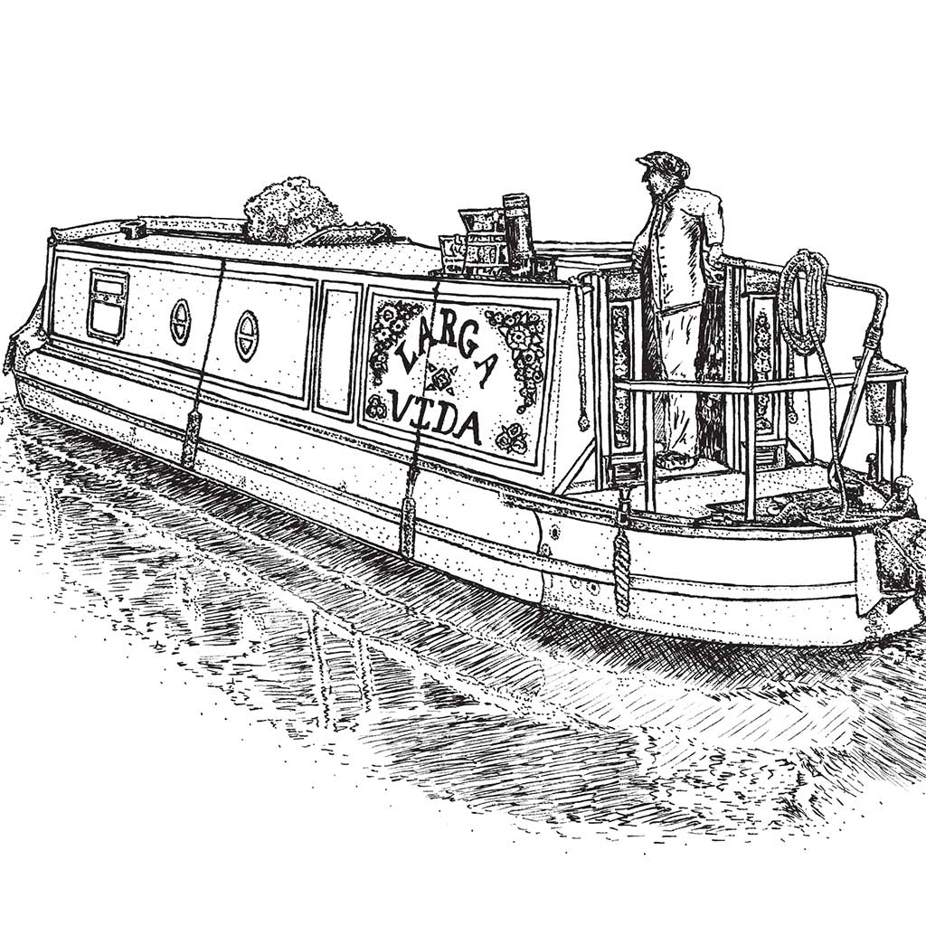 Canal Boat Black & White print - Bejojoart