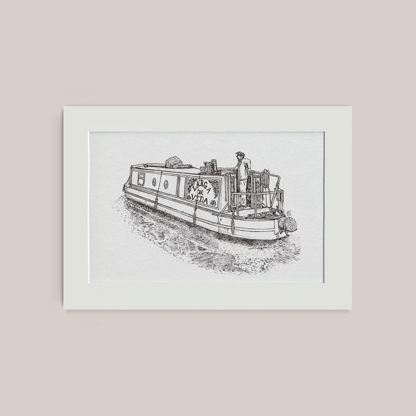 Canal Boat Black & White print - Bejojoart