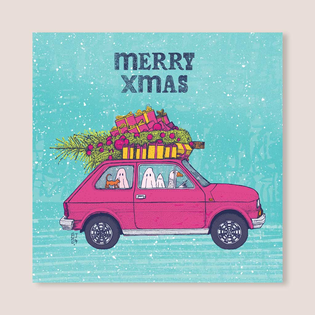 Christmas Car Adventure Card - Bejojoart