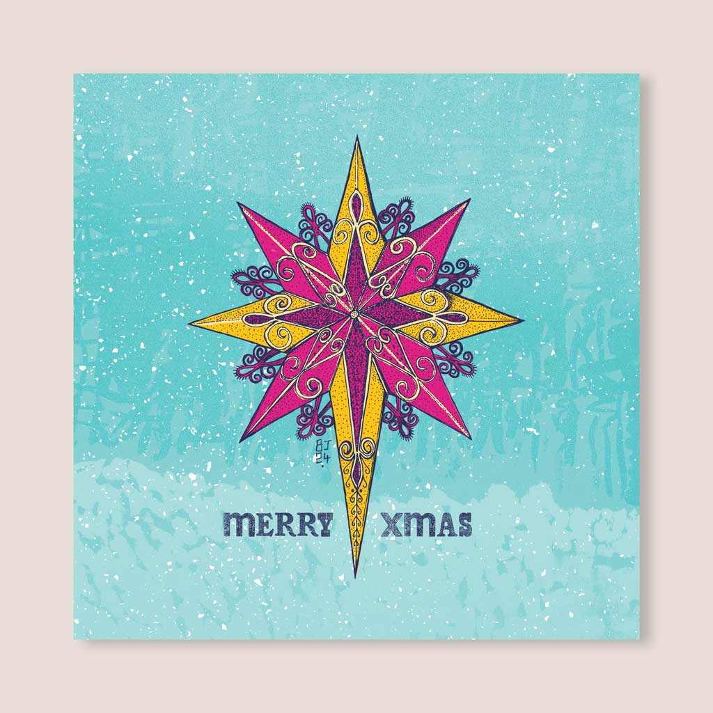 Christmas Star – Merry Xmas Card - Bejojoart