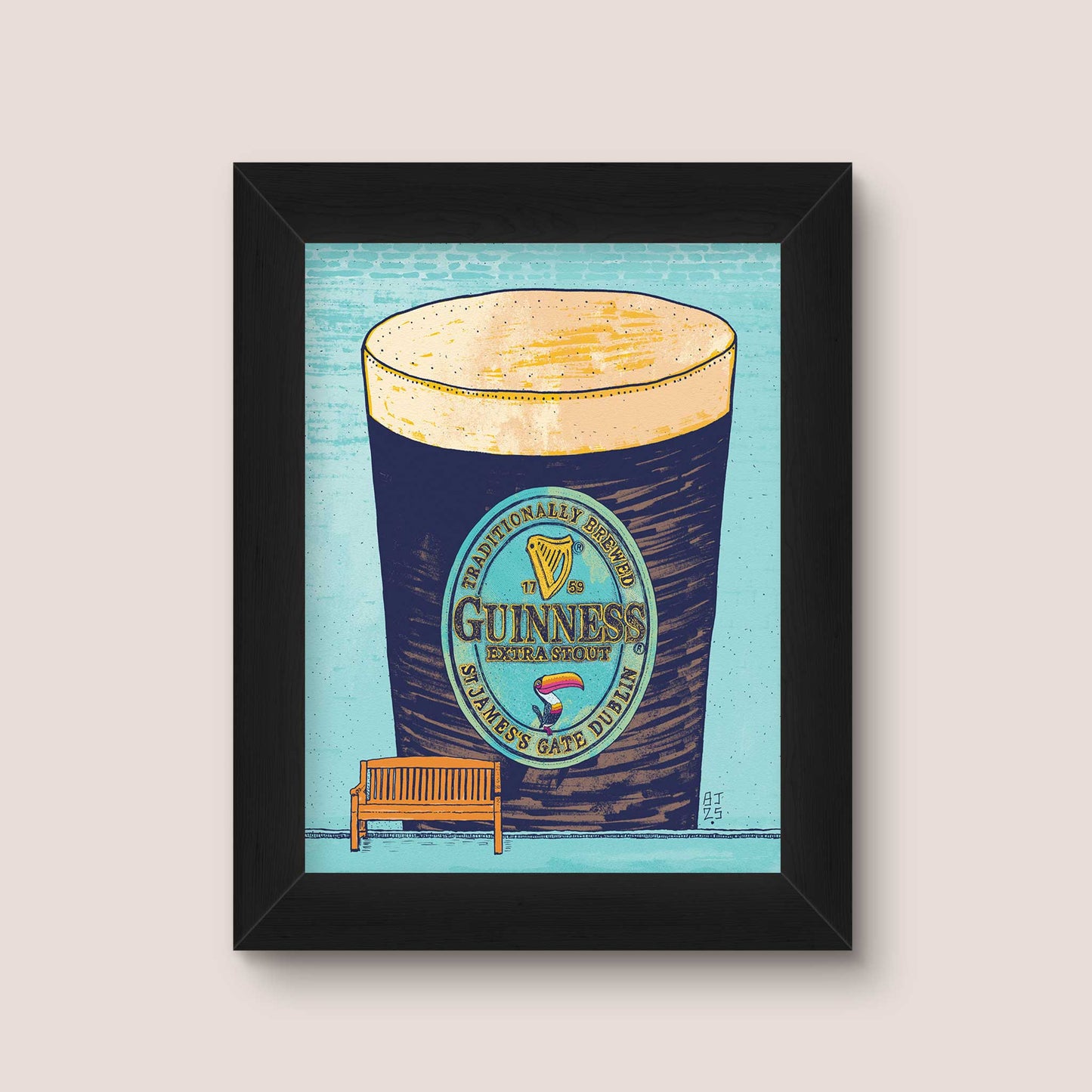Guinness Pint Art Print – Brick Wall Illustration - Bejojoart
