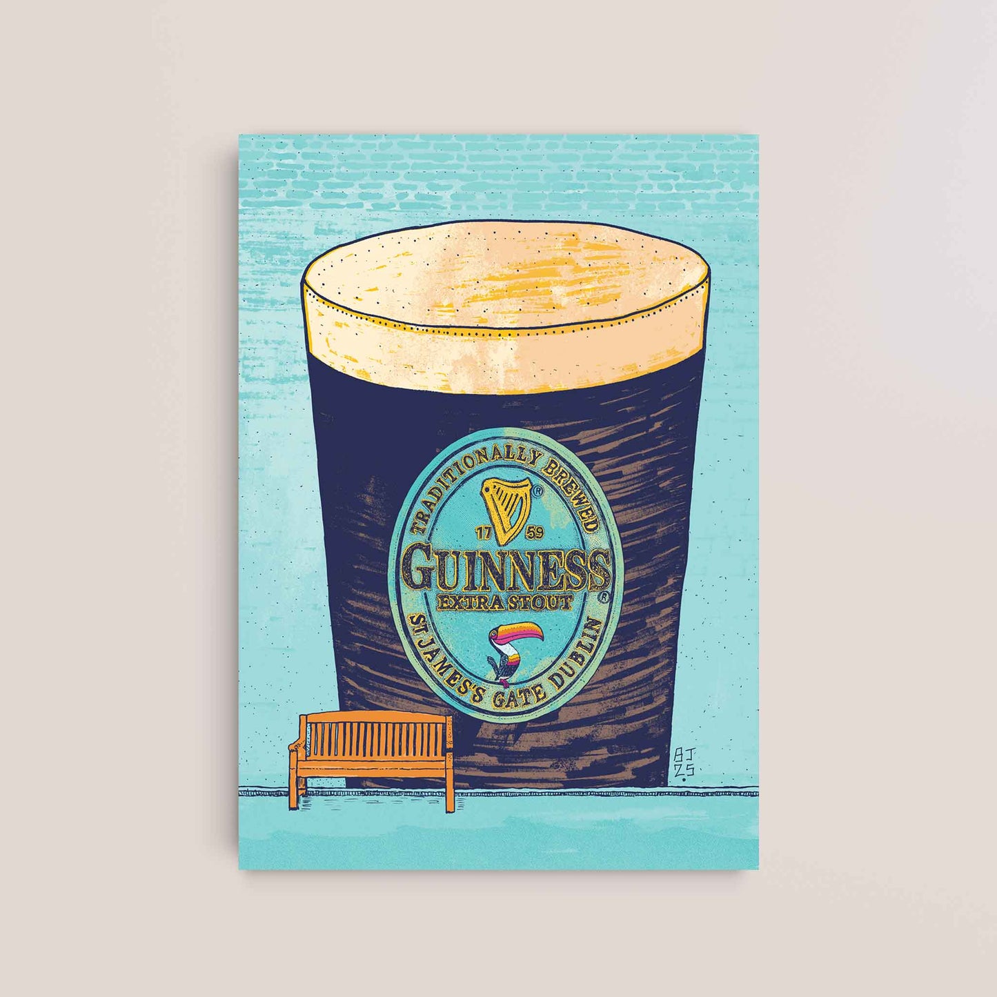 Guinness Pint Art Print – Brick Wall Illustration - Bejojoart