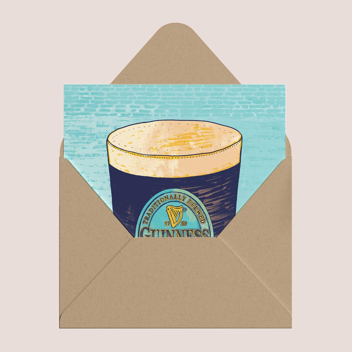 Guinness Pint Greeting Card – Bold Blue Mural Art Style - Bejojoart