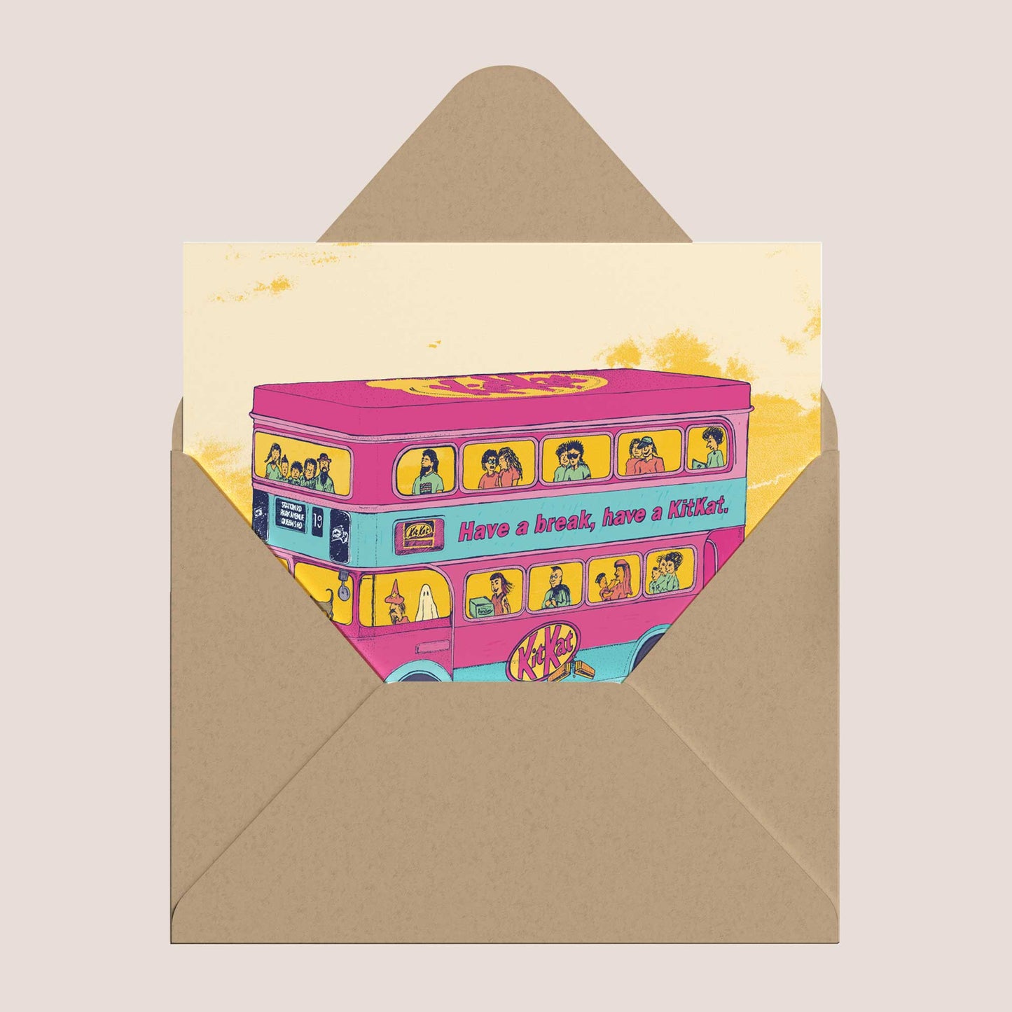 Kit Kat Bus Pop Art Greeting Card - Bejojoart