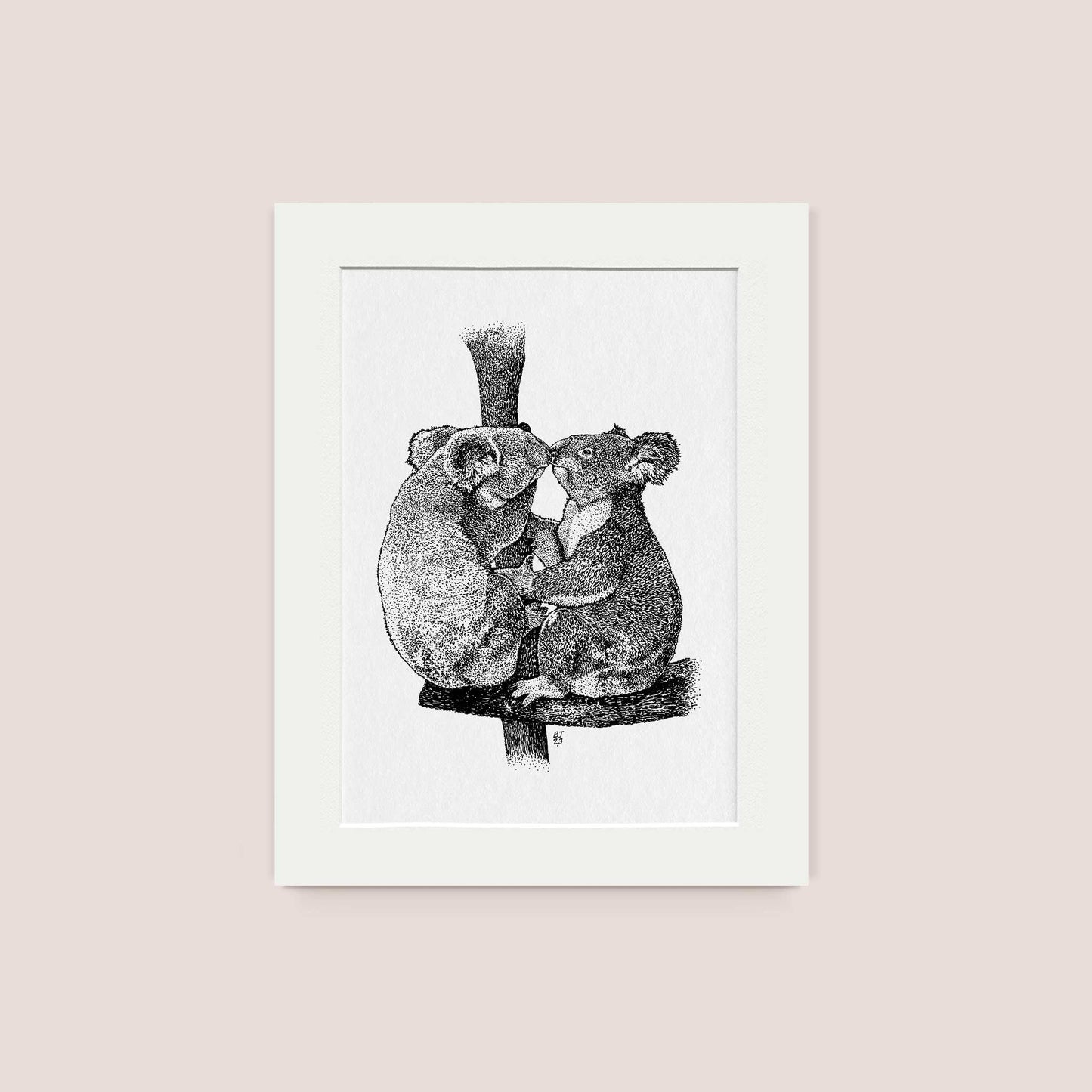 Koala Kiss Black & White print - Bejojoart