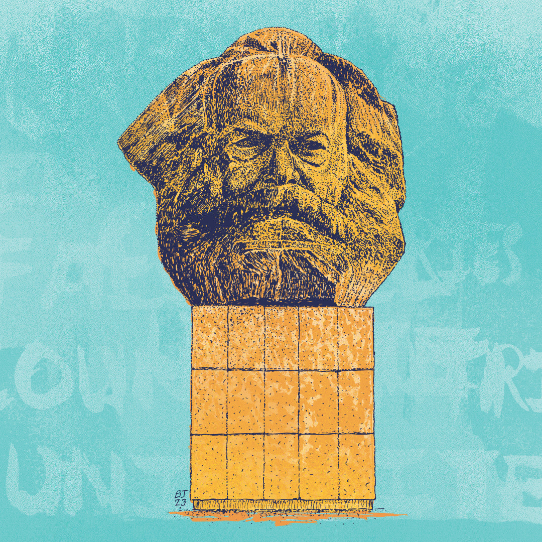 Karl Marx head - blue background