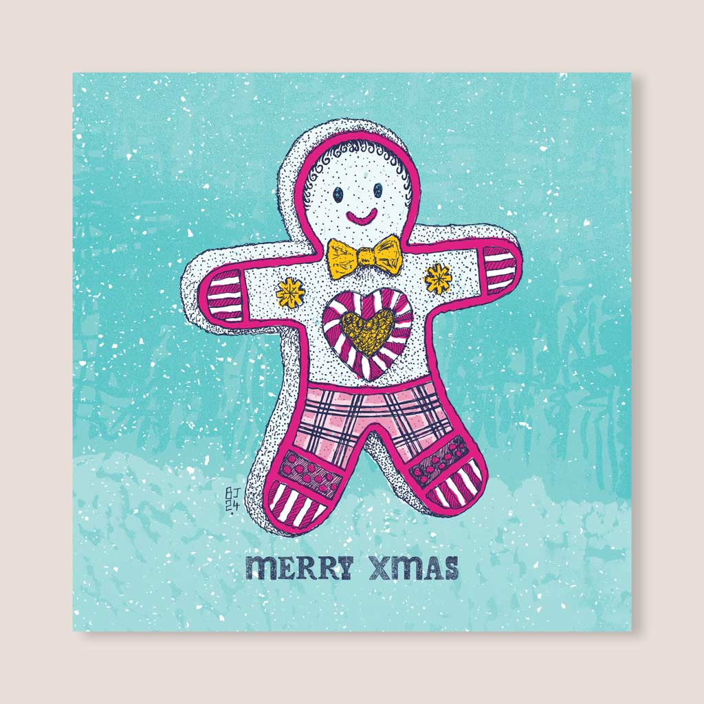 Merry Xmas Gingerbread Greeting Card - Bejojoart