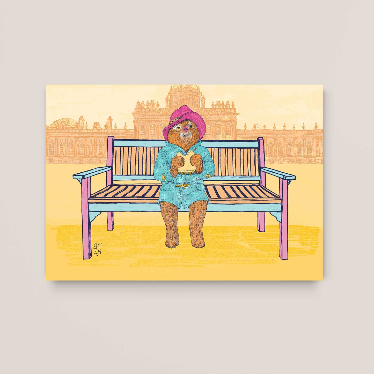 Paddington on a Bench – Illustrated Print - Bejojoart