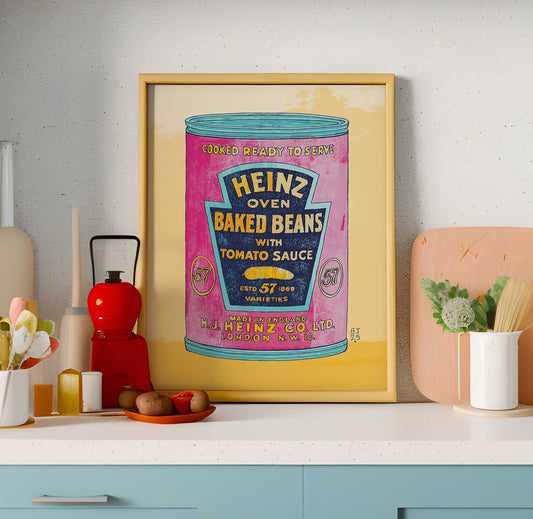 Pop art beans tin print in pink and blue