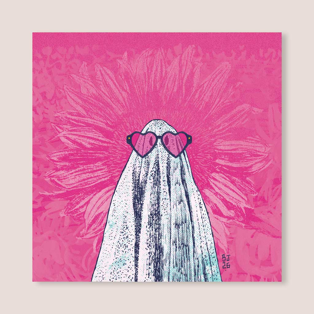 Ghost with Heart Sunglasses – Illustrated Greeting Card
