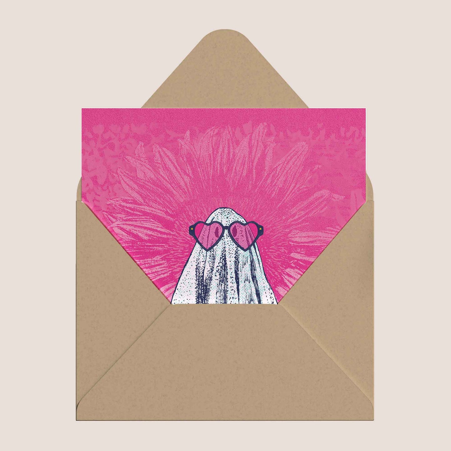 Ghost with Heart Sunglasses – Illustrated Greeting Card