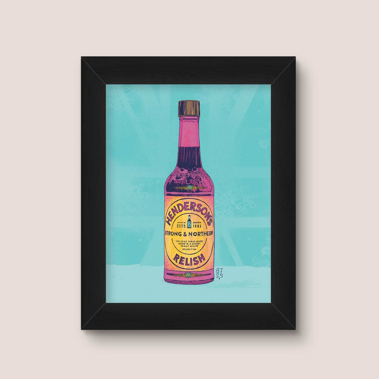 Framed artwork of Sheffield's favourite relish sauce
