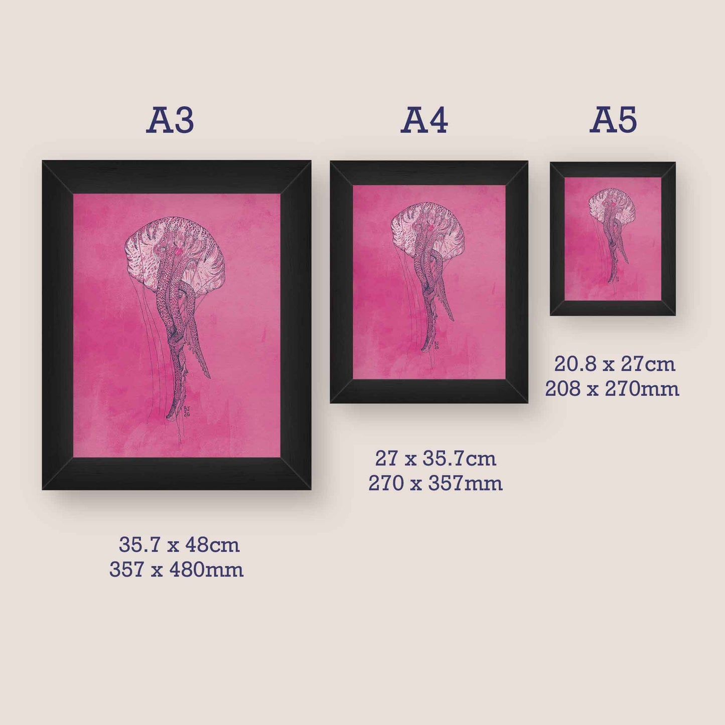 Black frames available for A5, A4 and A3 prints