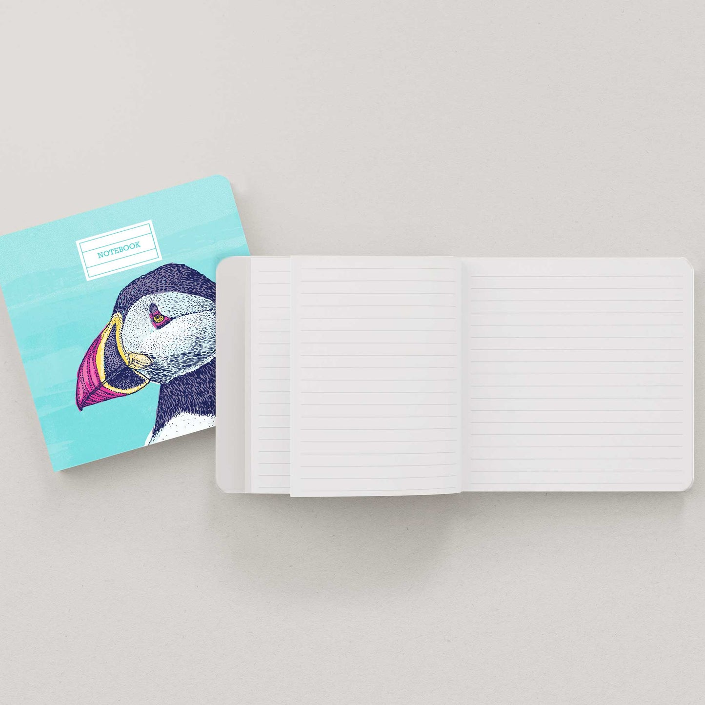 Puffin illustration notebook by Bejojoart with lined pages