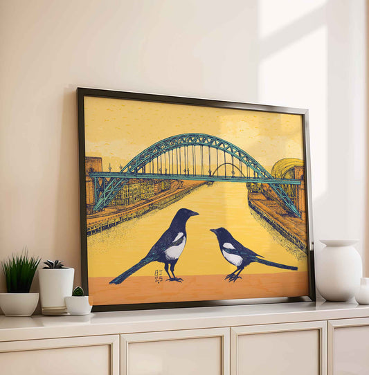 Tyne Bridge illustration with magpies