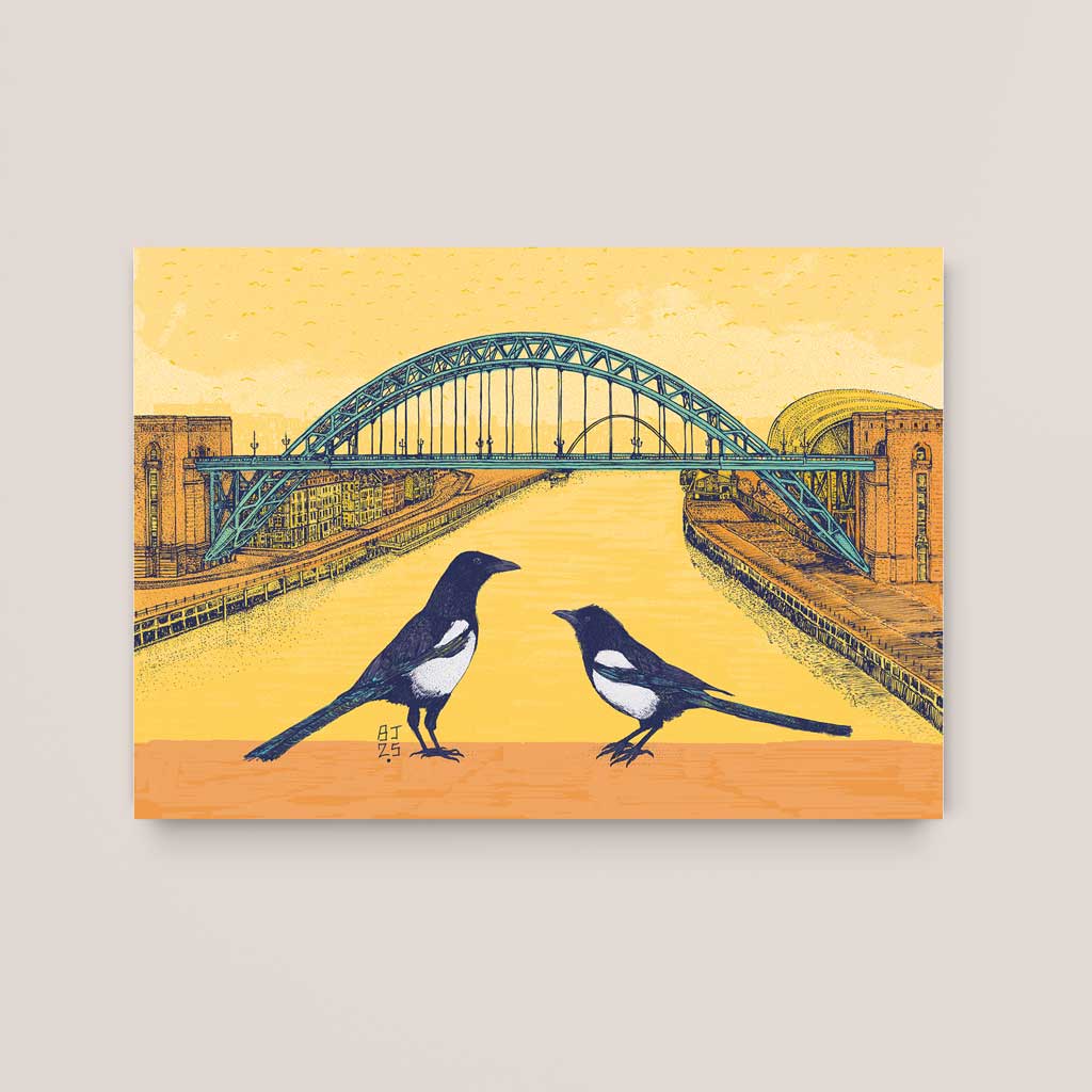 Tyne Bridge illustration with magpies 