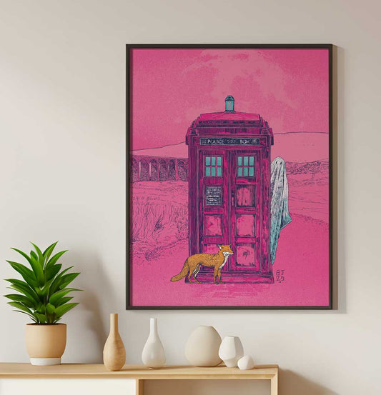 Pop art police box and fox print