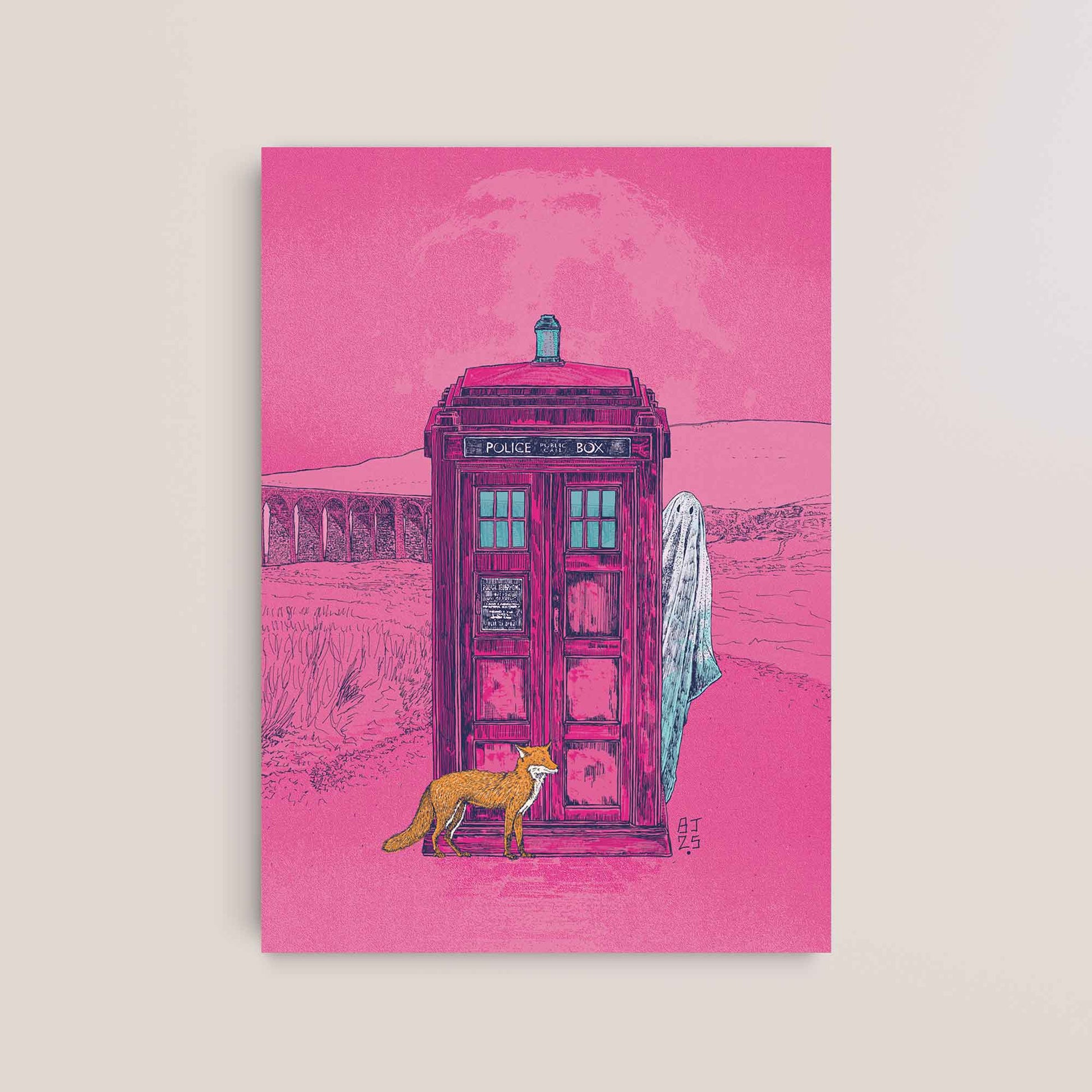 Pop art police box and fox print