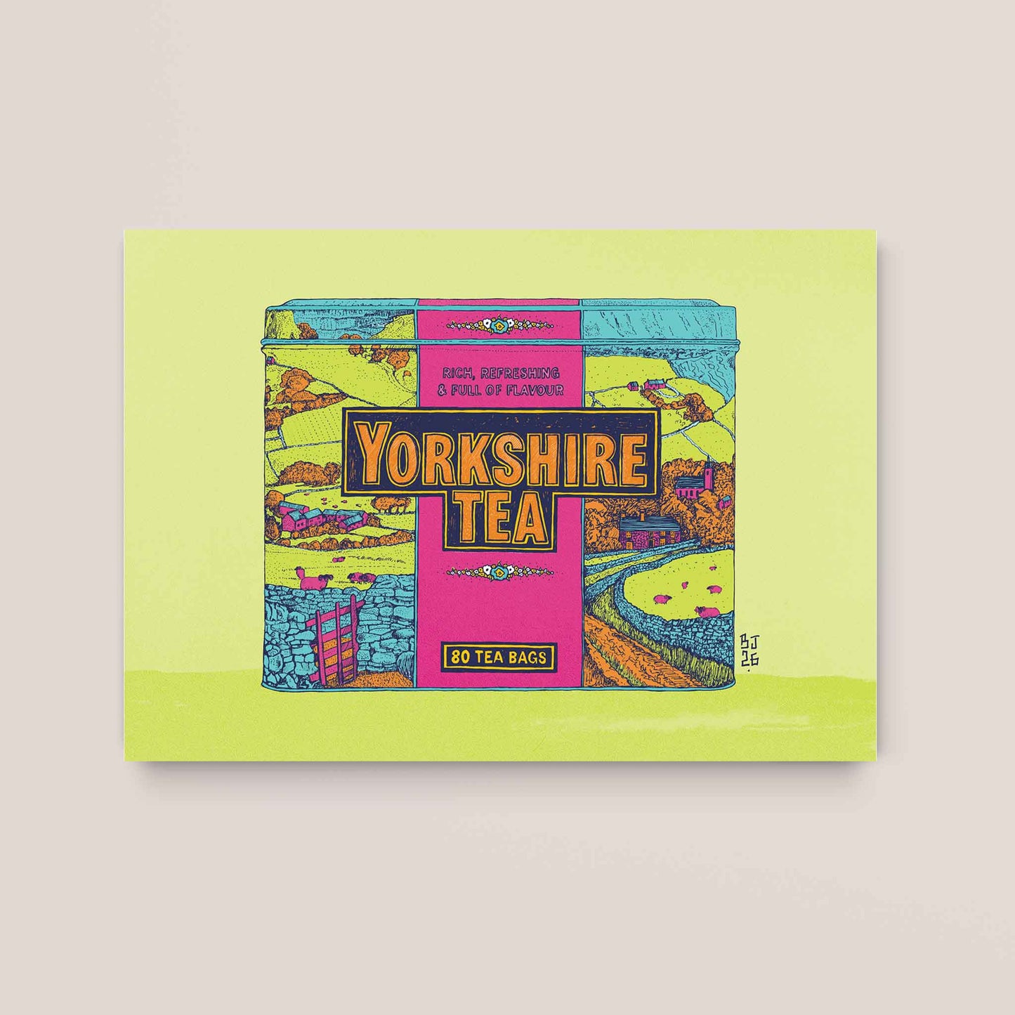 Yorkshire Tea Box Green background - Iconic British Pop Culture Decor - Bejojoart