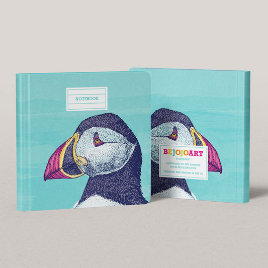 Puffin illustration notebook by Bejojoart