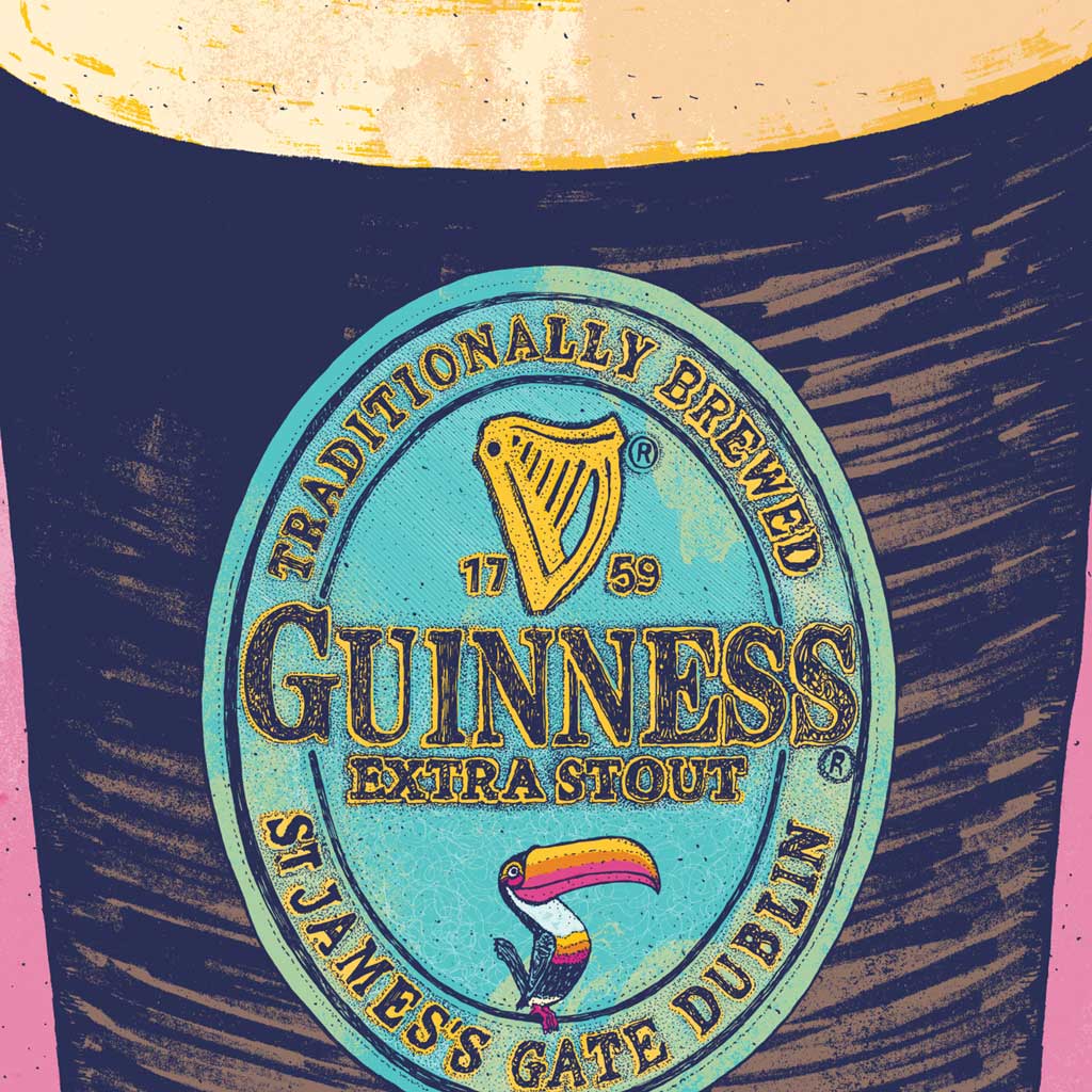 Guinness Pint Art Print – Brick Wall Illustration - Bejojoart