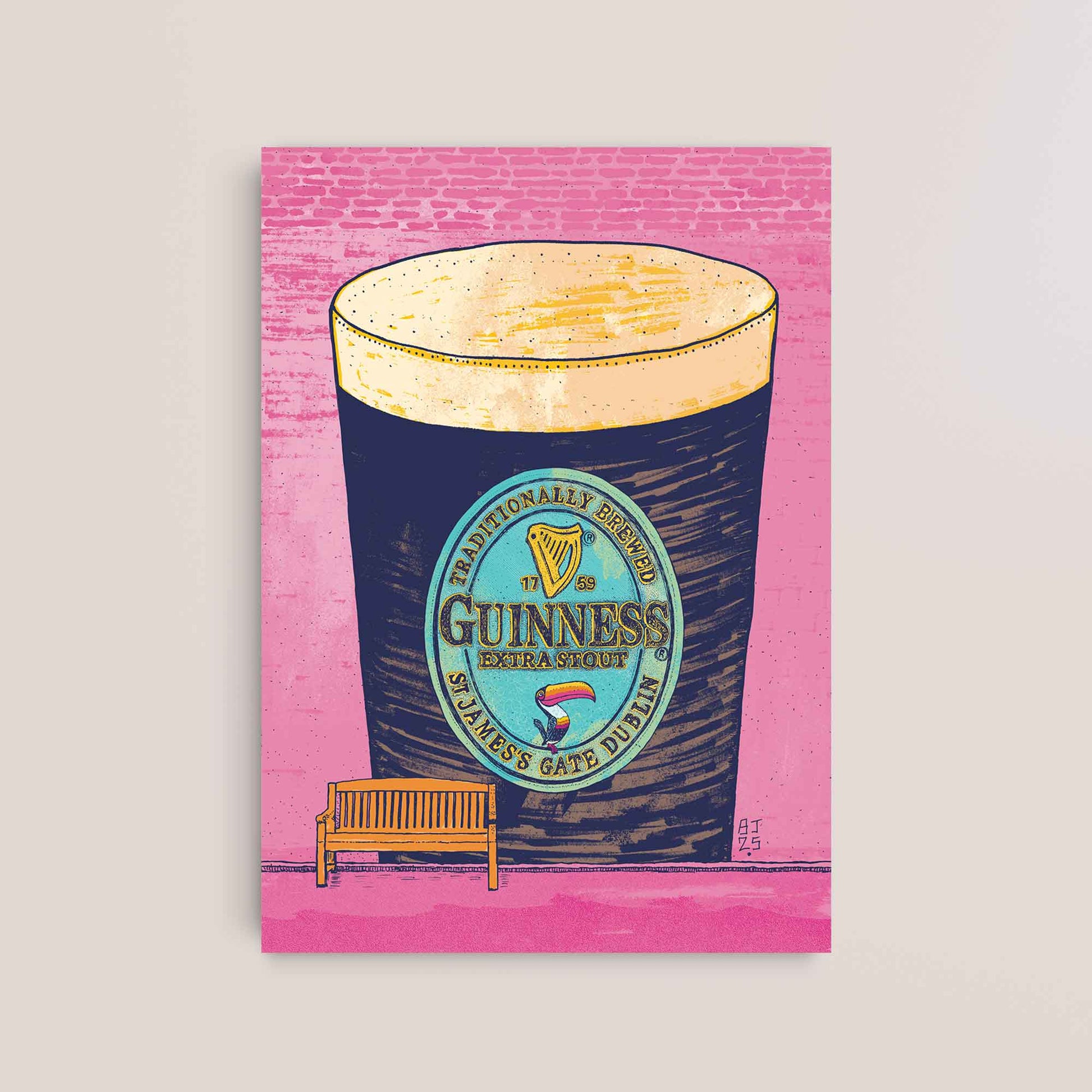 Guinness Pint Art Print – Brick Wall Illustration - Bejojoart