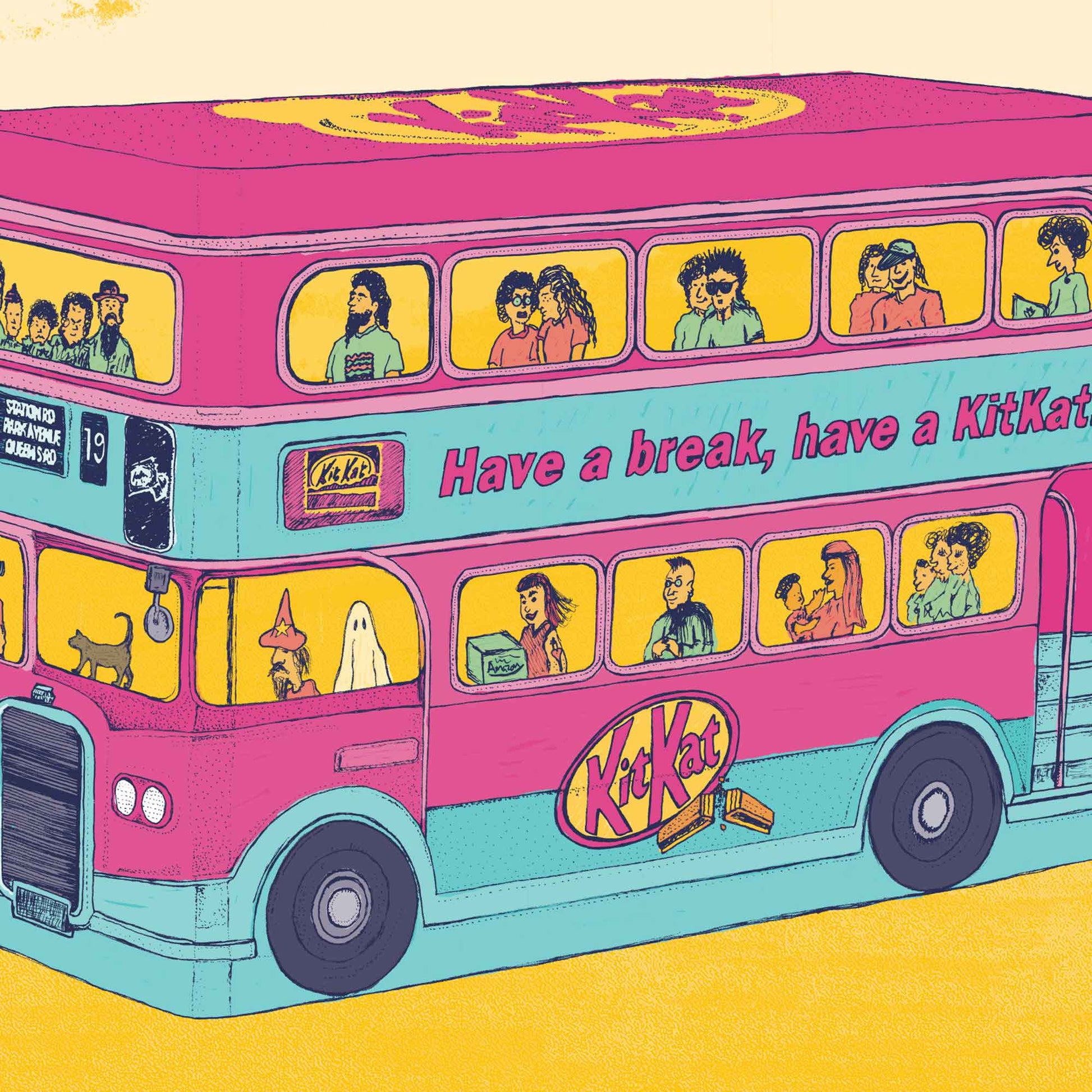 Kit - Kat Bus – Colourful Art Print - Bejojoart