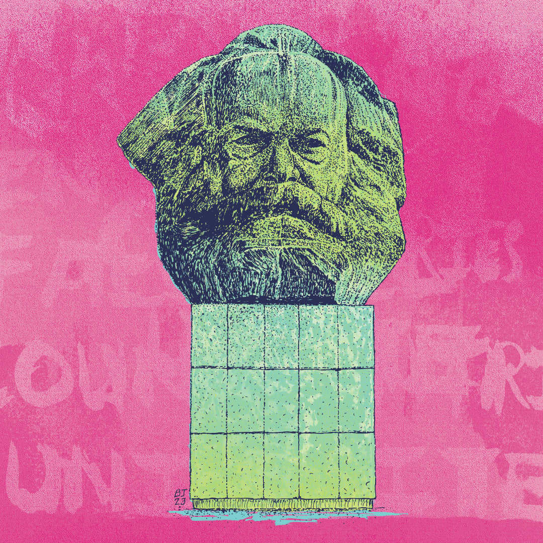Karl Marx head - pink background