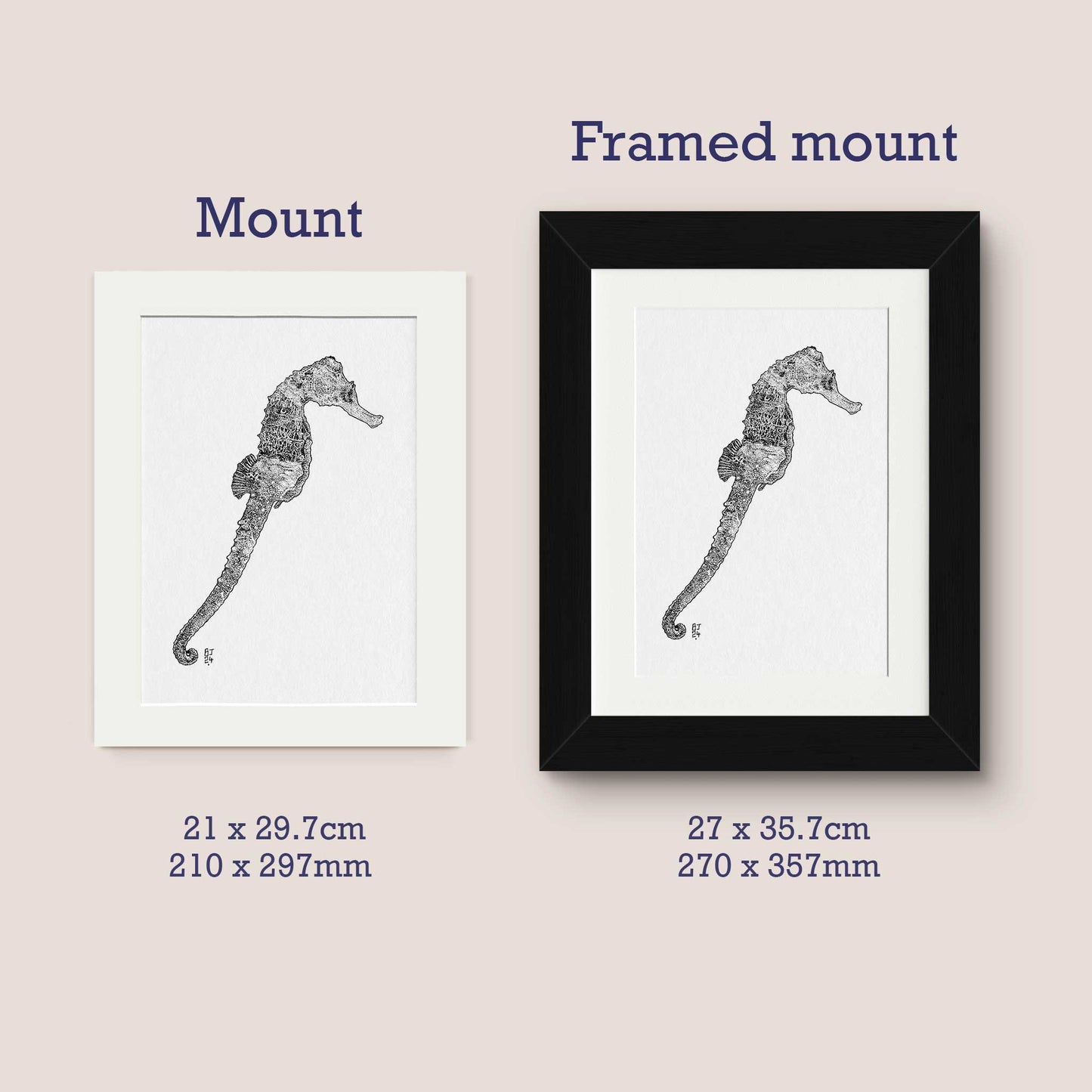 Seahorse Black & White print - Bejojoart