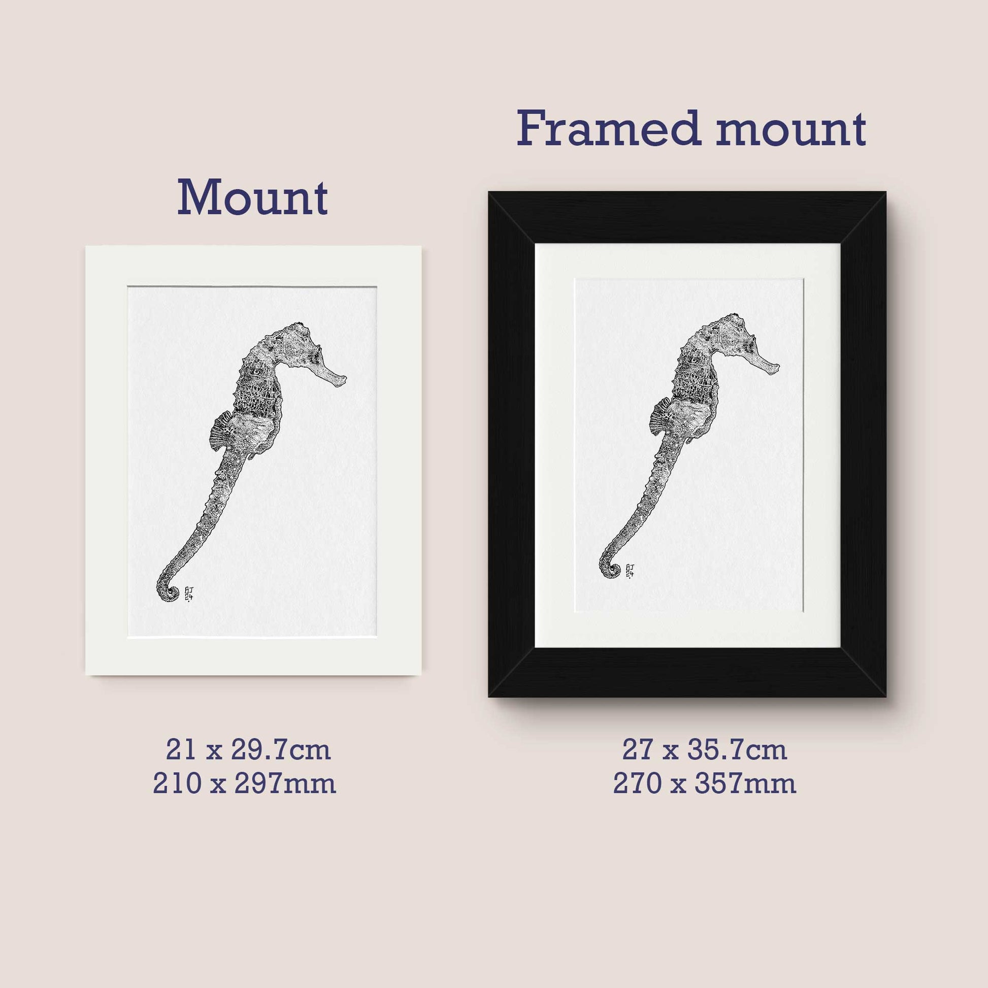 Seahorse Black & White print - Bejojoart