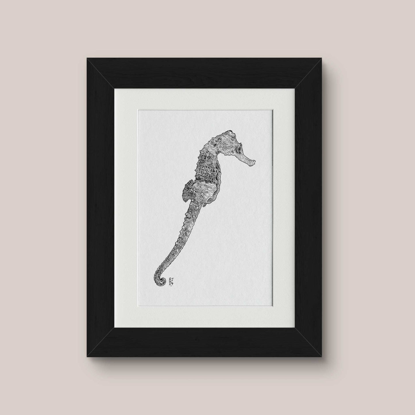 Seahorse Black & White print - Bejojoart