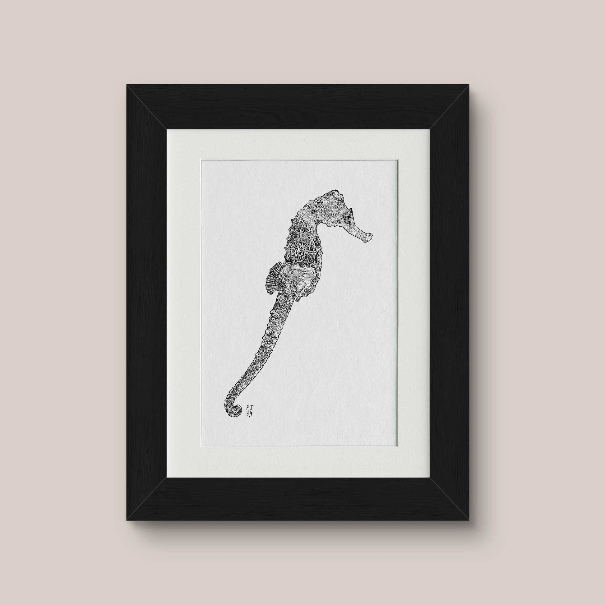 Seahorse Black & White print - Bejojoart