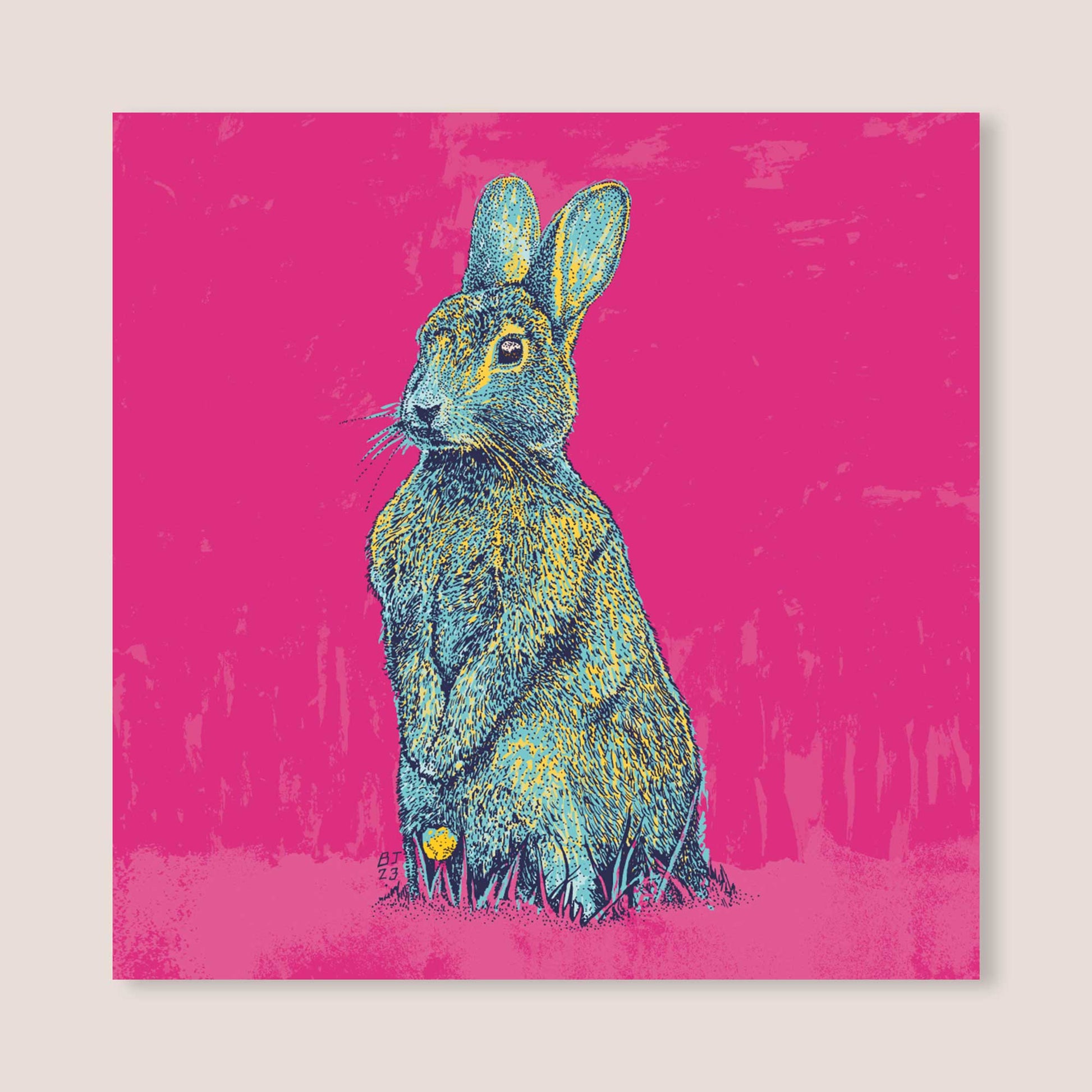Spring Bunny – Vibrant Easter Greeting Card - Bejojoart
