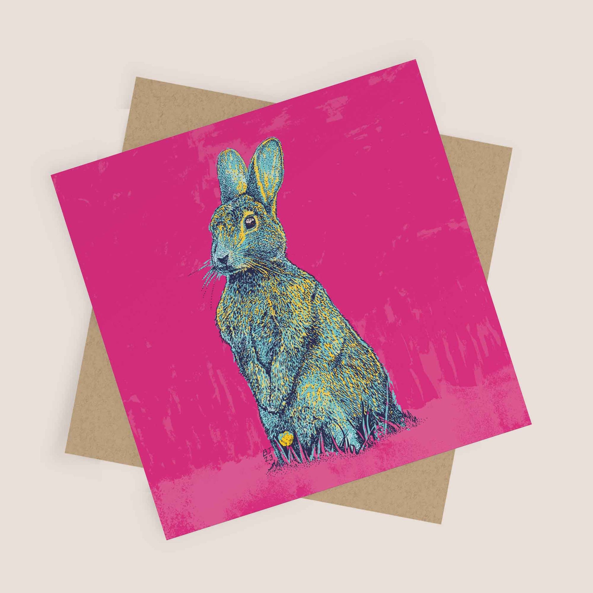 Spring Bunny – Vibrant Easter Greeting Card - Bejojoart