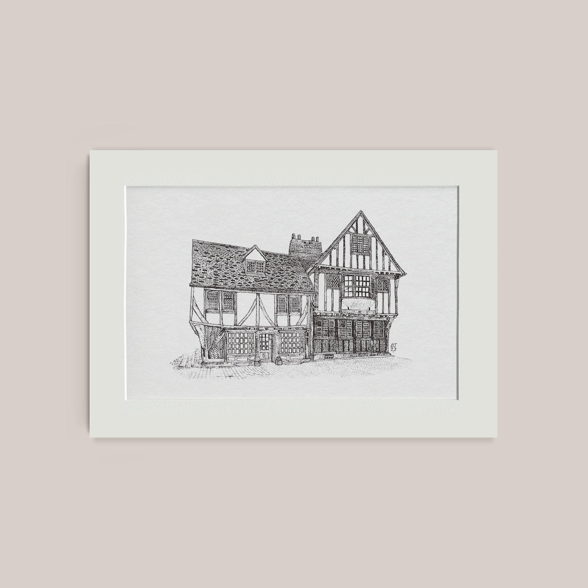 Timber framed building Black & White print - Bejojoart