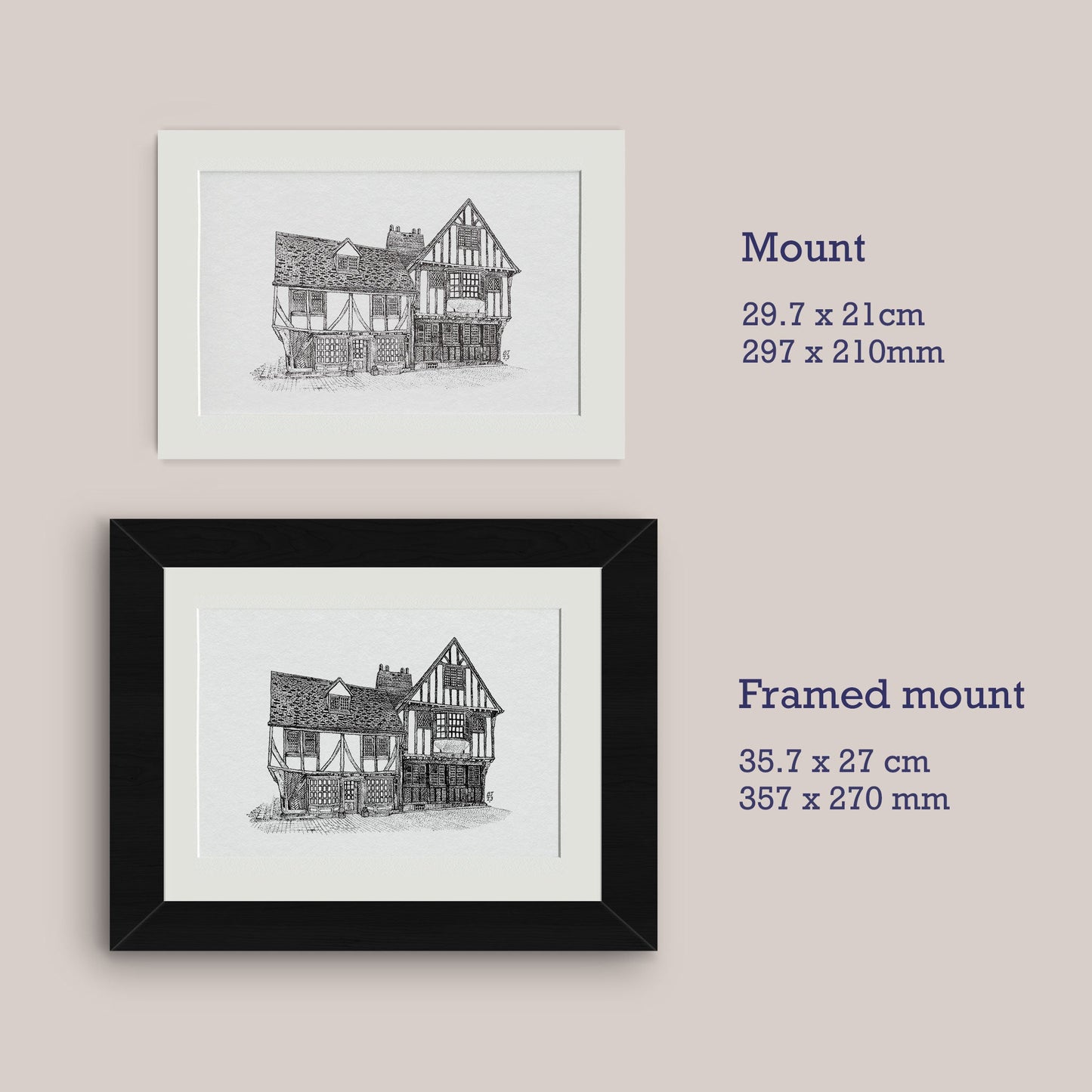 Timber framed building Black & White print - Bejojoart