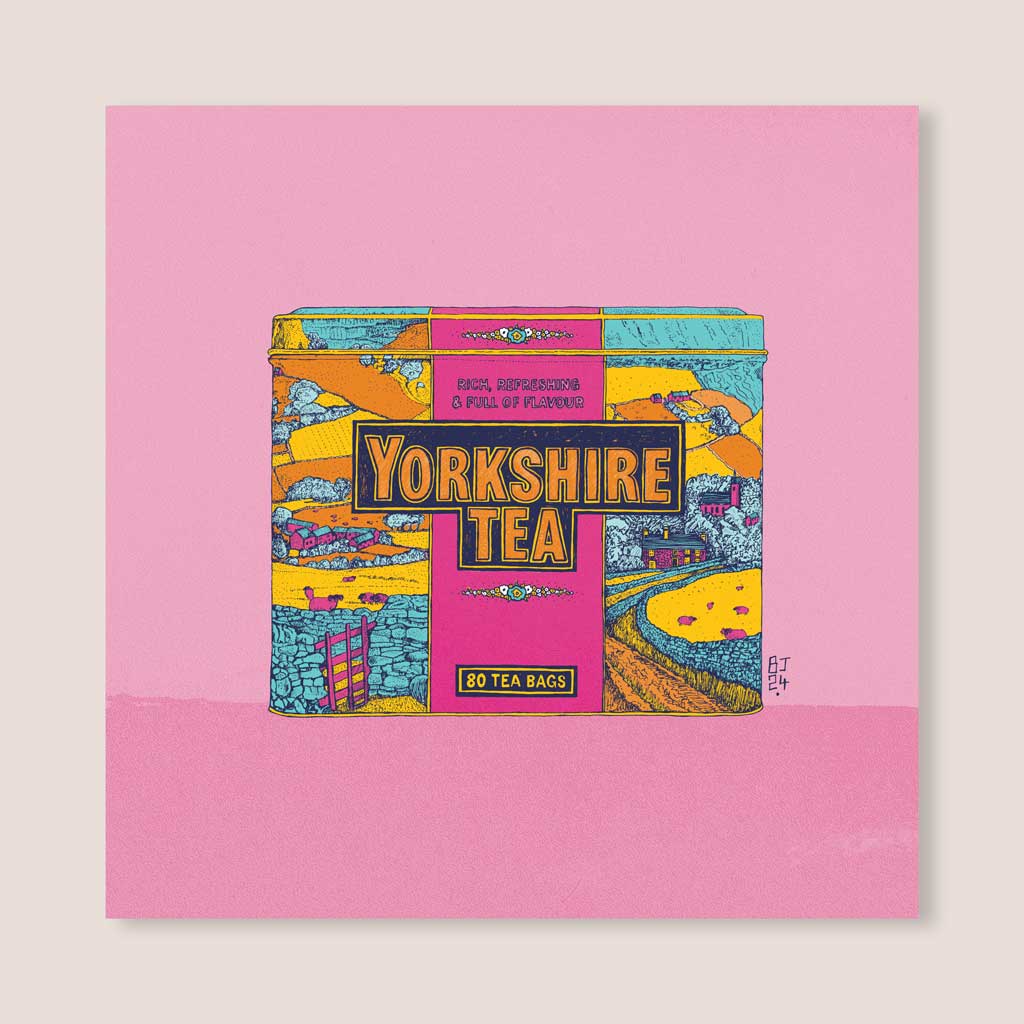 Yorkshire iconic Tea Pink Pop Art Greeting Card