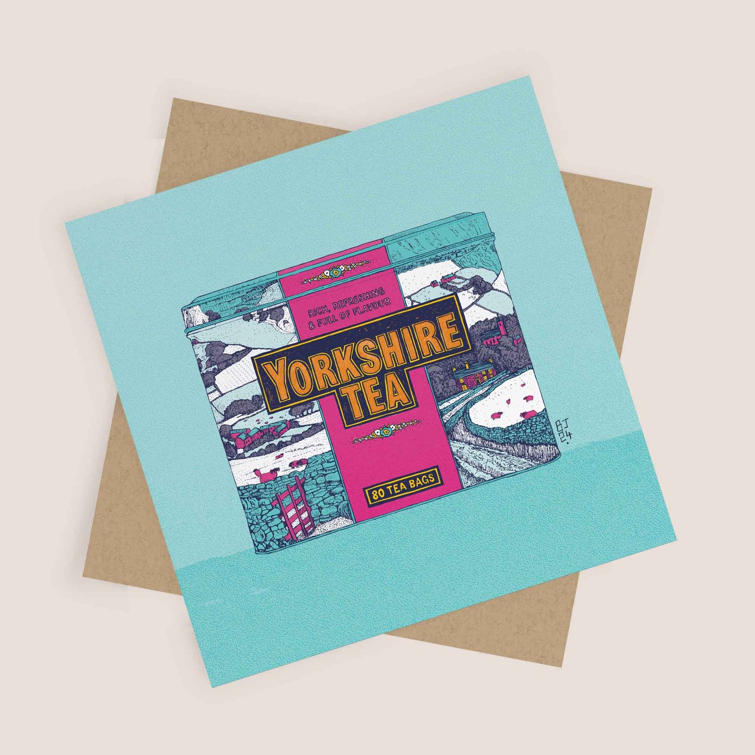 Yorkshire Tea Winter Pop Art Greeting Card - Bejojoart