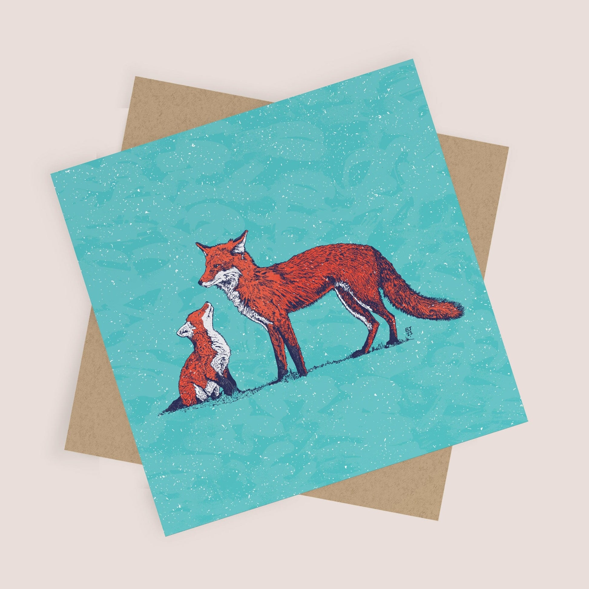 Foxes Christmas card - Bejojoart