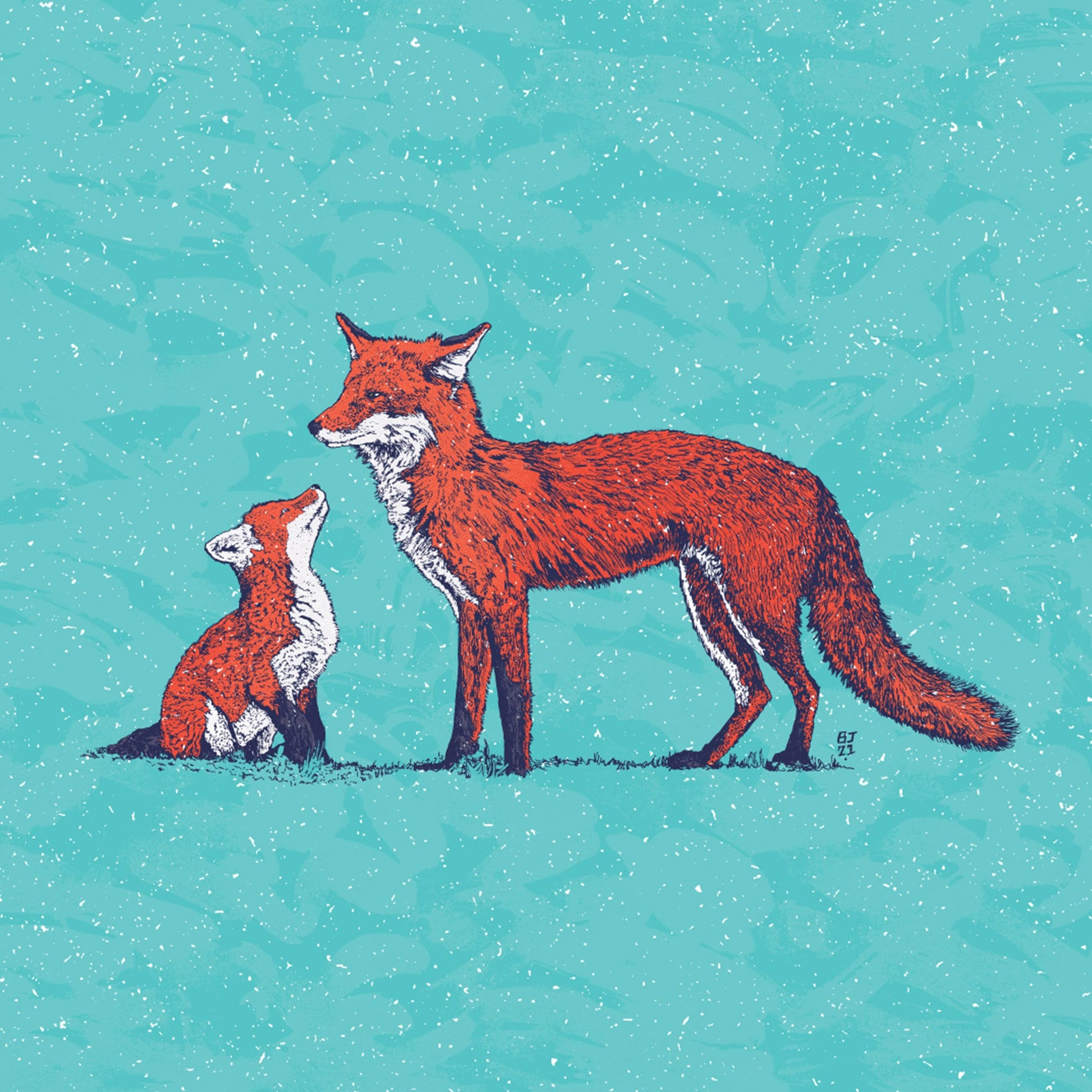 Foxes Christmas card - Bejojoart