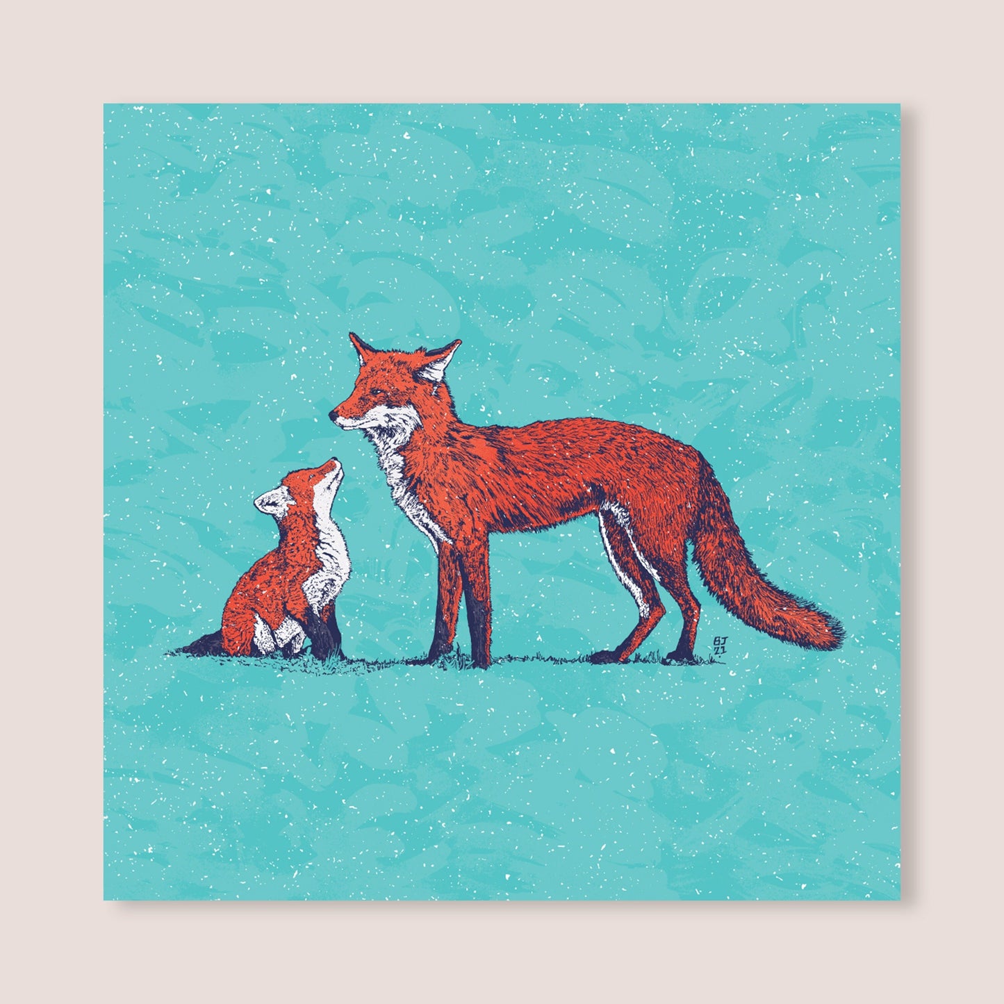 Foxes Christmas card - Bejojoart