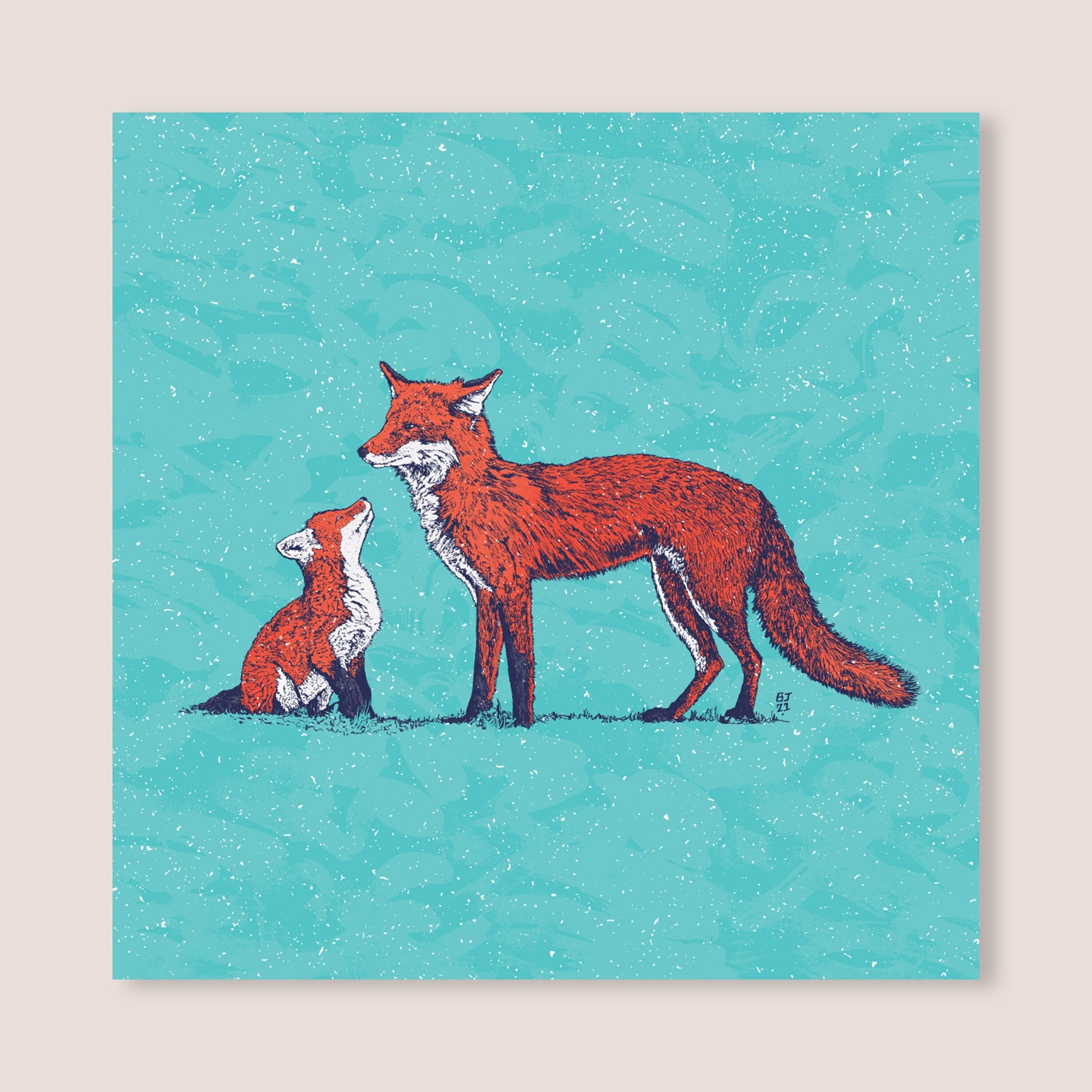 Foxes Christmas card - Bejojoart